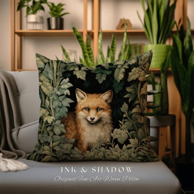 Dark Botanical Fox Pillow